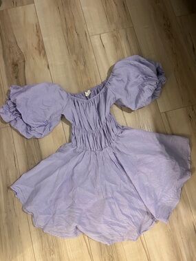 Altar'd State Lavender Puff-Sleeve Mini Dress